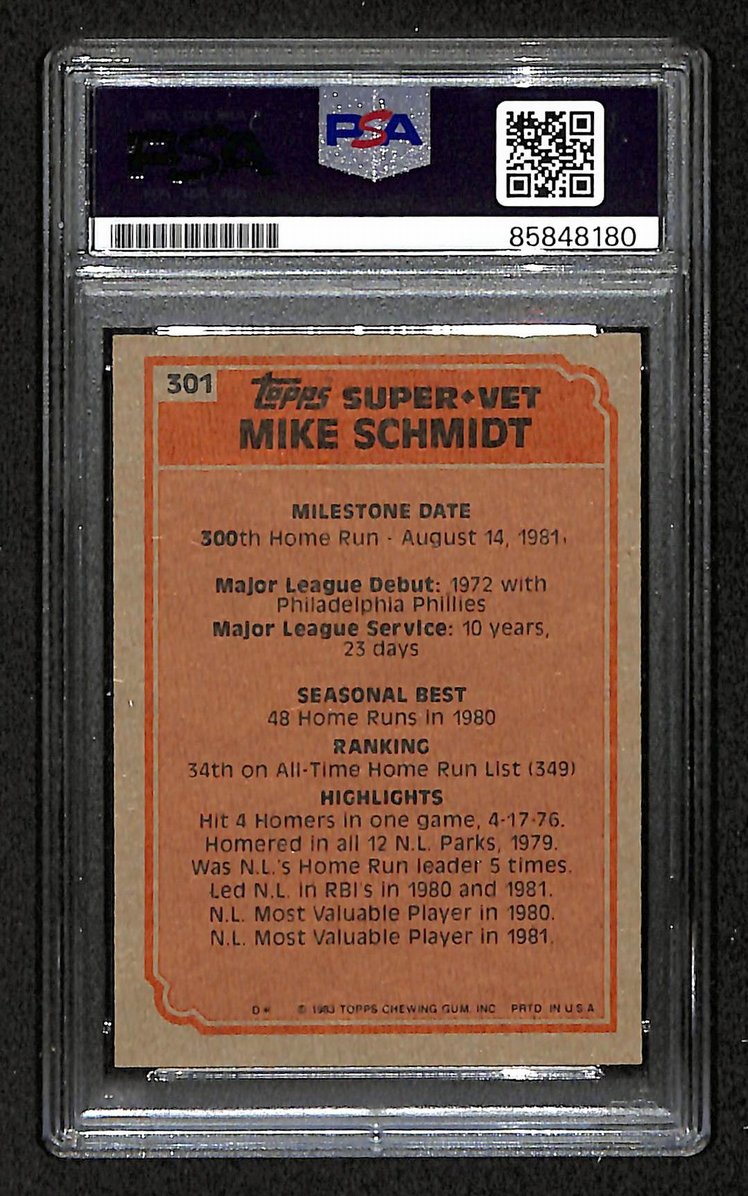 Mike Schmidt 1983 Topps Card #301 Phillies HOF Signed PSA/DNA Auto GEM 10 208777
