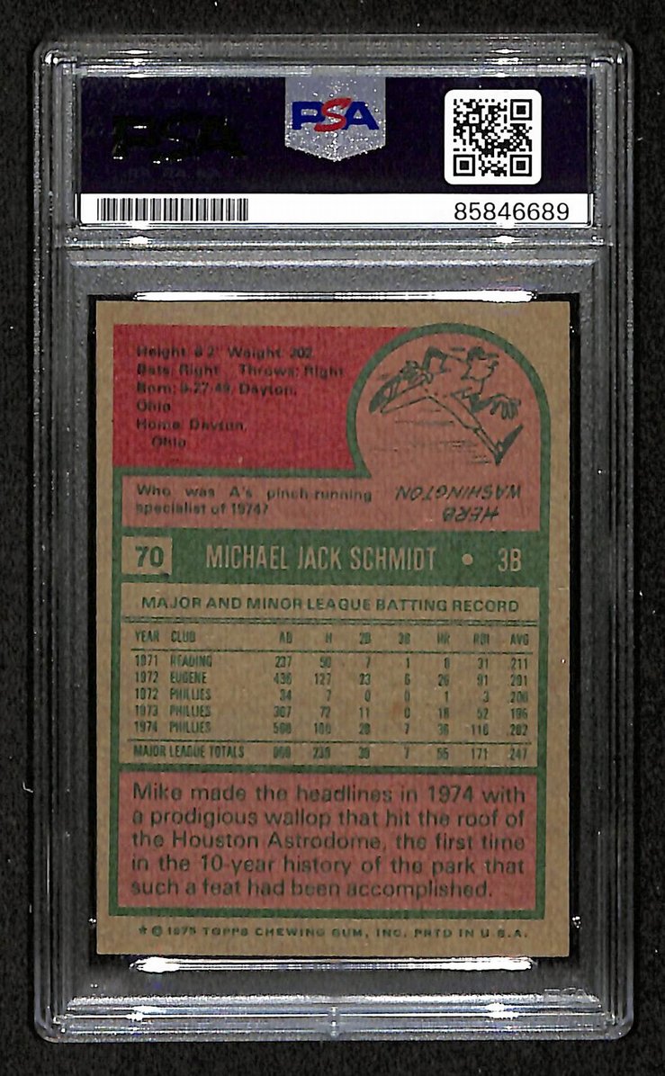 Mike Schmidt 1975 Topps Card #70 Phillies HOF Signed/Autographed PSA/DNA 208790