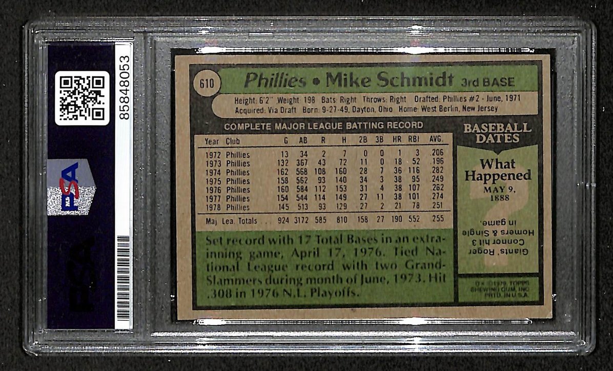 Mike Schmidt 1979 Topps Card #610 Phillies HOF Signed/Autographed PSA/DNA 208793