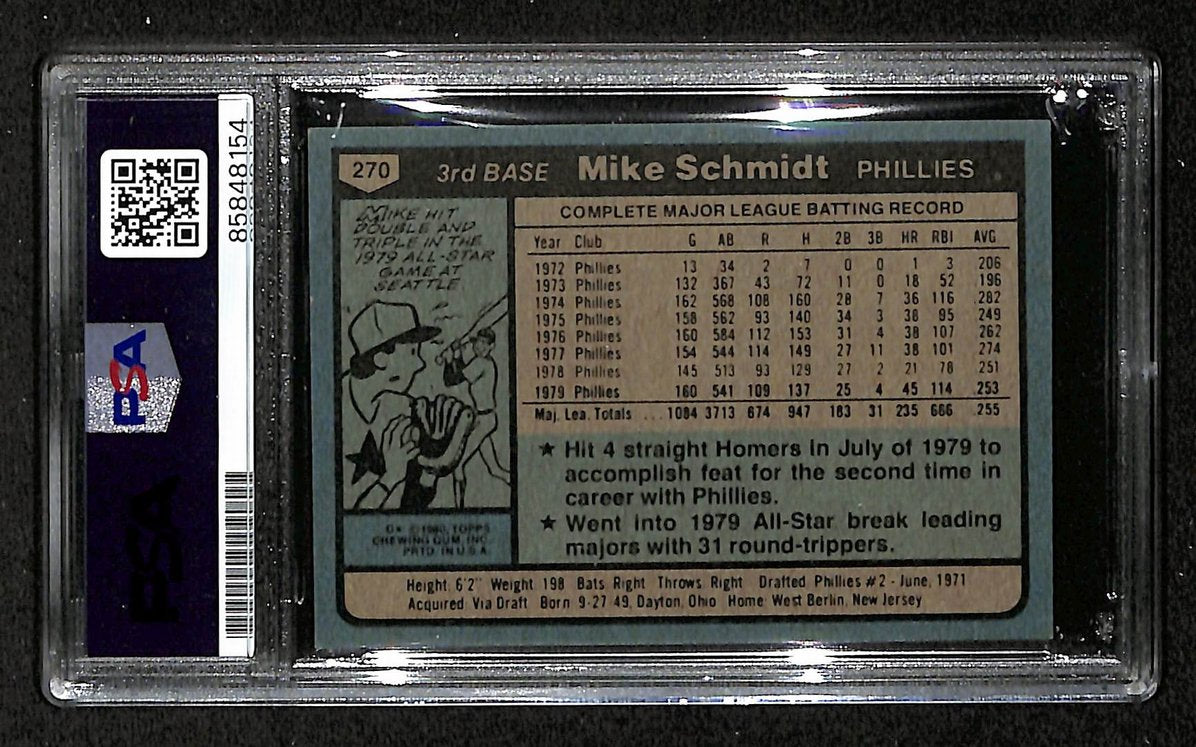 Mike Schmidt 1980 Topps Card #270 Phillies HOF Signed/Autographed PSA/DNA 208794