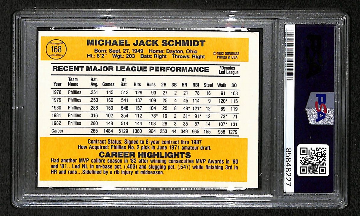 Mike Schmidt 1983 Donruss Card #168 Phillies HOF Signed PSA/DNA Auto GEM 10 8800