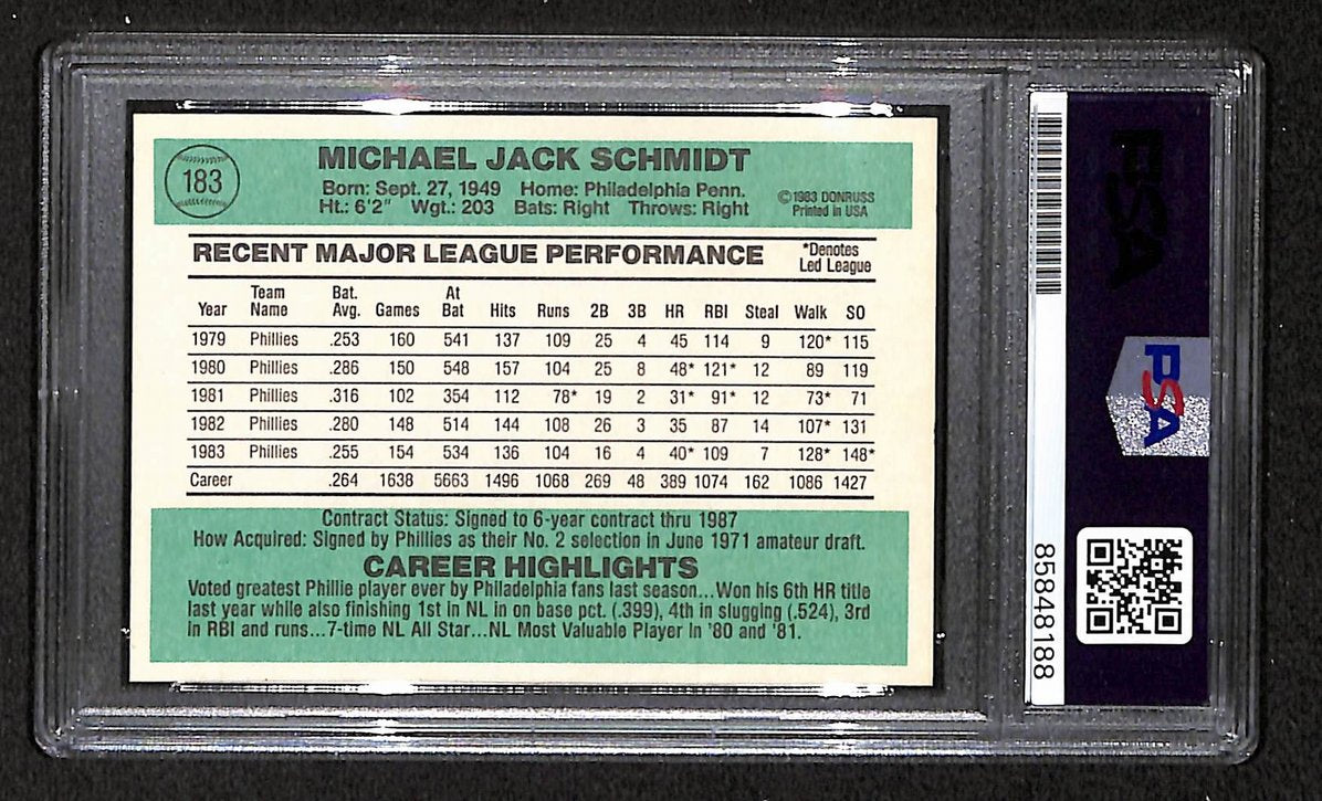 Mike Schmidt 1984 Donruss Card #183 Phillies HOF Signed PSA/DNA Auto GEM 10 8804