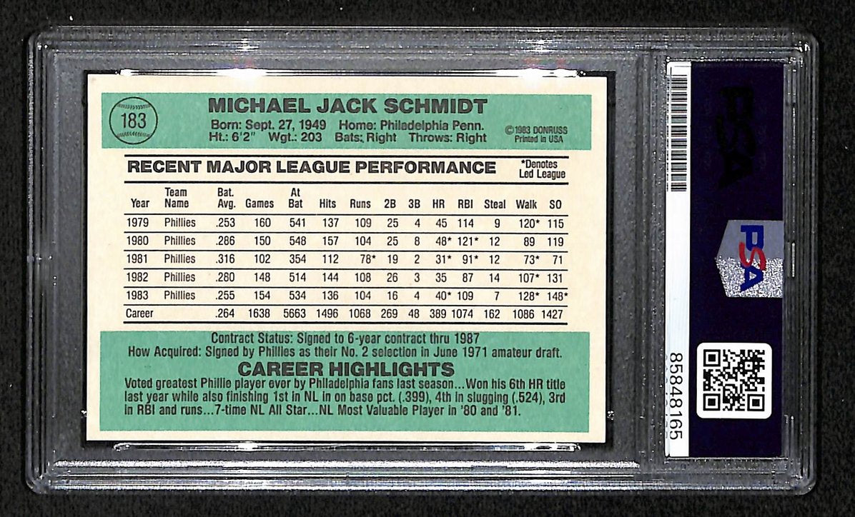 Mike Schmidt 1984 Donruss Card #183 Phillies HOF Signed PSA/DNA Auto GEM 10 8805