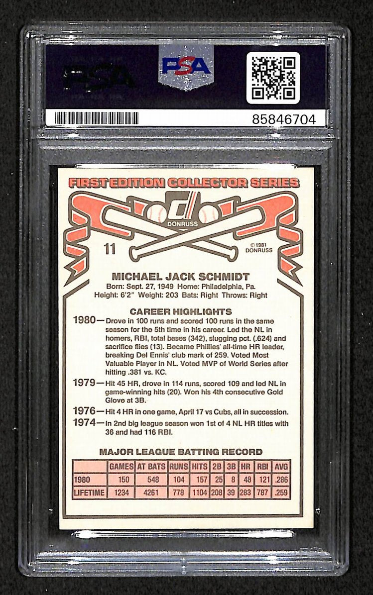Mike Schmidt 1981 Donruss Card #11 Phillies HOF Signed/Autographed PSA/DNA 8809