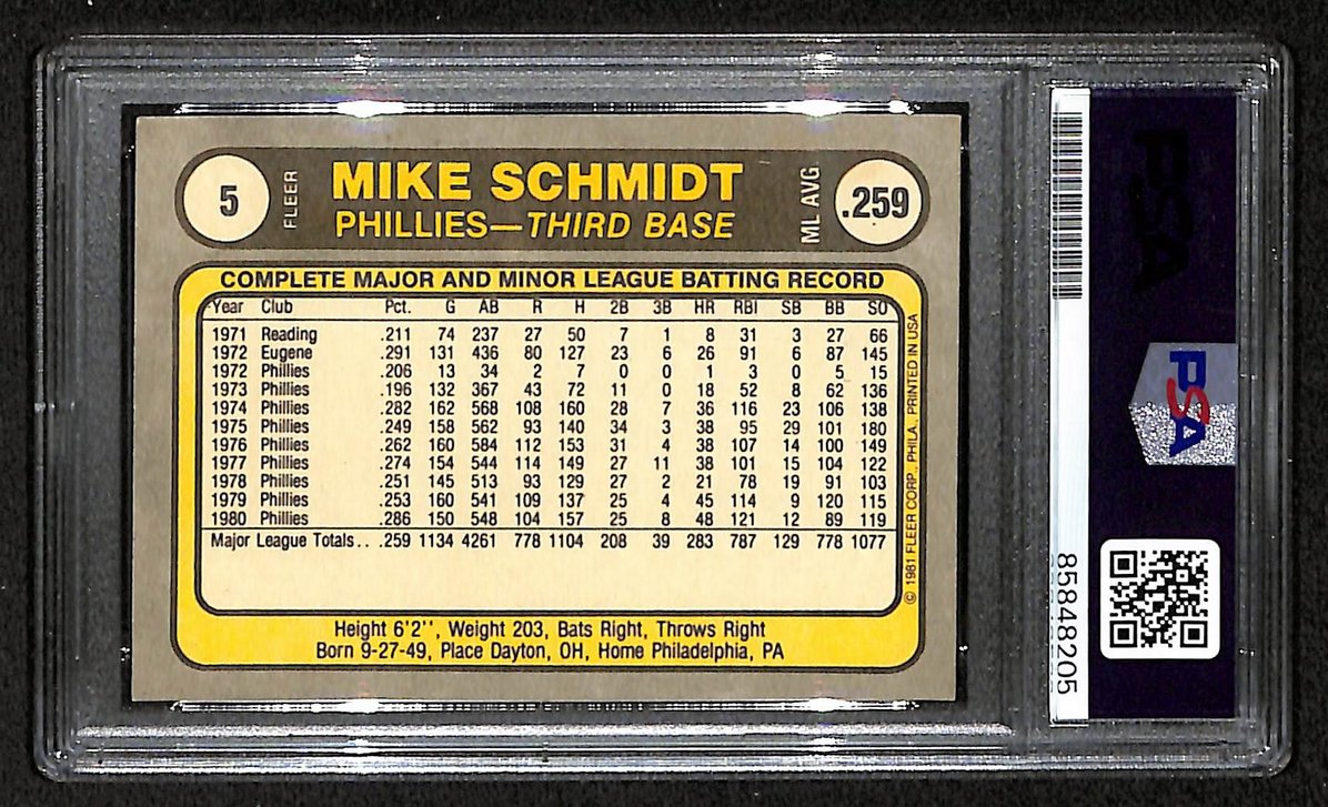 Mike Schmidt 1981 Fleer Card #5 Phillies HOF Signed PSA/DNA Auto GEM 10 208810