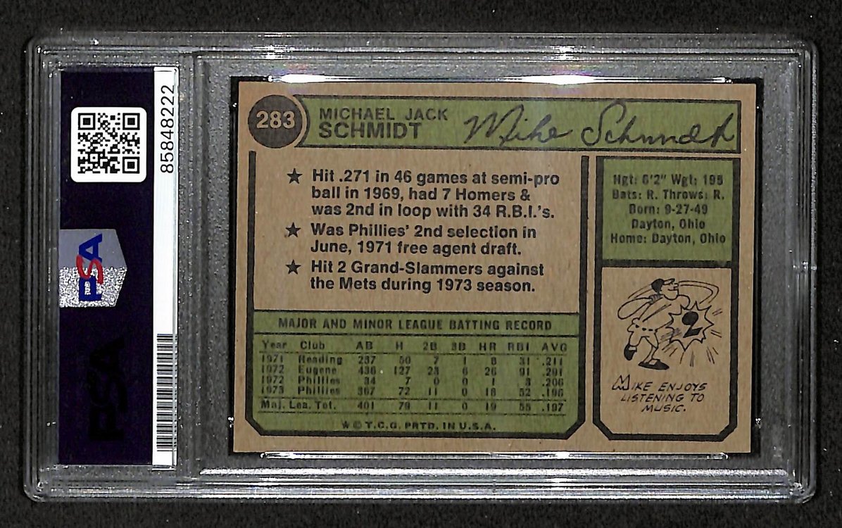 Mike Schmidt 1974 Topps Card #283 Phillies HOF Signed PSA/DNA Auto GEM 10 208755