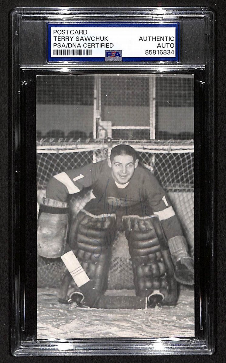 Terry Sawchuk Bruins Red Wings HOF Signed/Autographed Postcard PSA/DNA BA209457