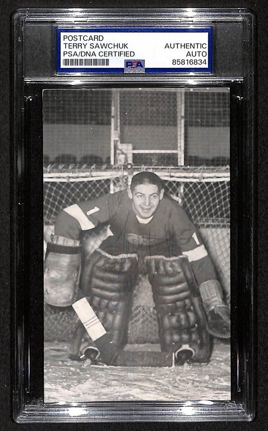 Terry Sawchuk Bruins Red Wings HOF Signed/Autographed Postcard PSA/DNA BA209457