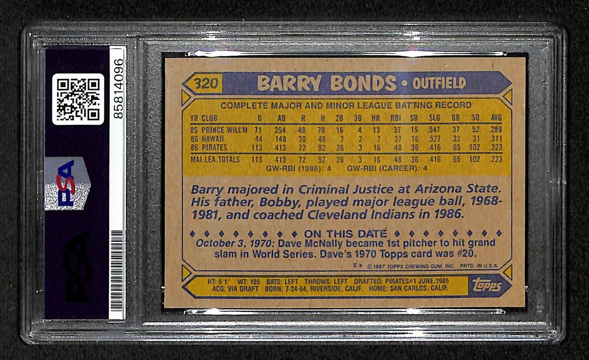 Barry Bonds 1987 Topps RC Card #320 Signed 1254/1987 PSA/DNA Pirates BA209403