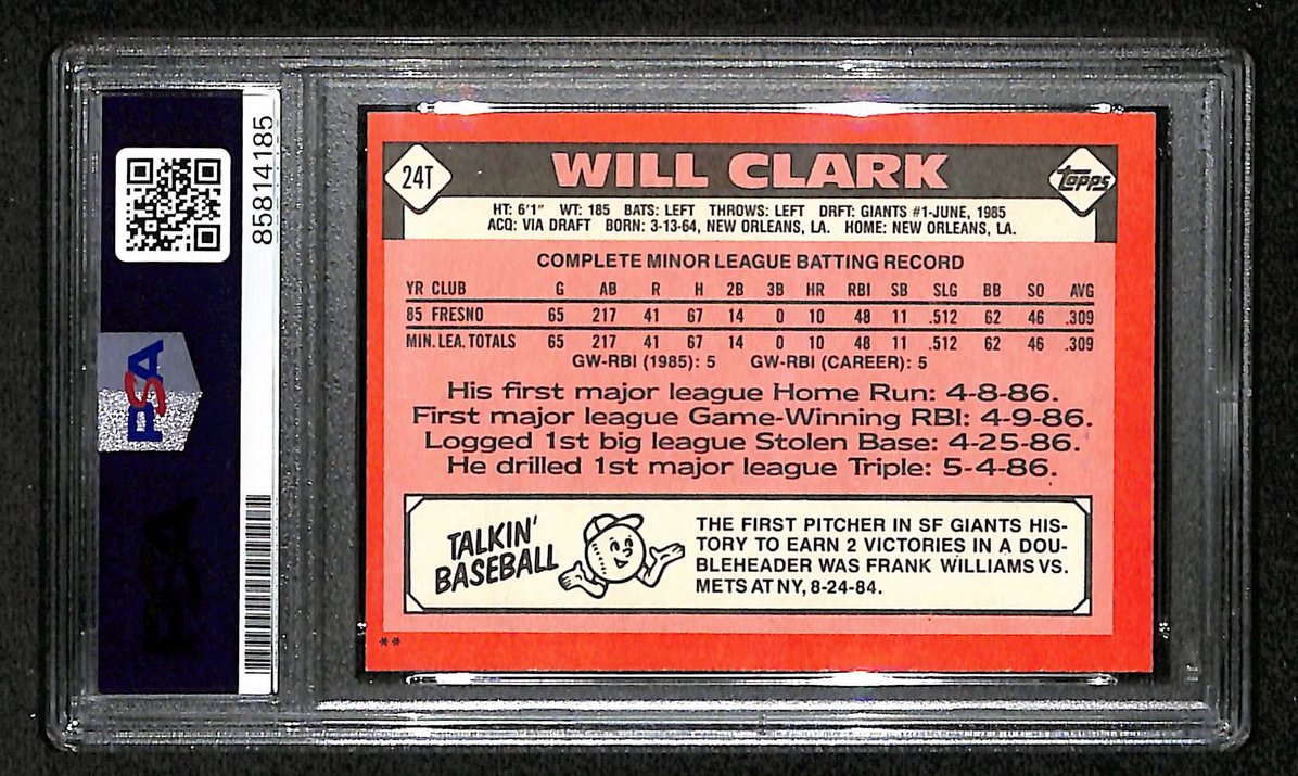 Will Clark 1986 Topps Traded Card #24T Signed/Auto PSA/DNA Giants BA209417