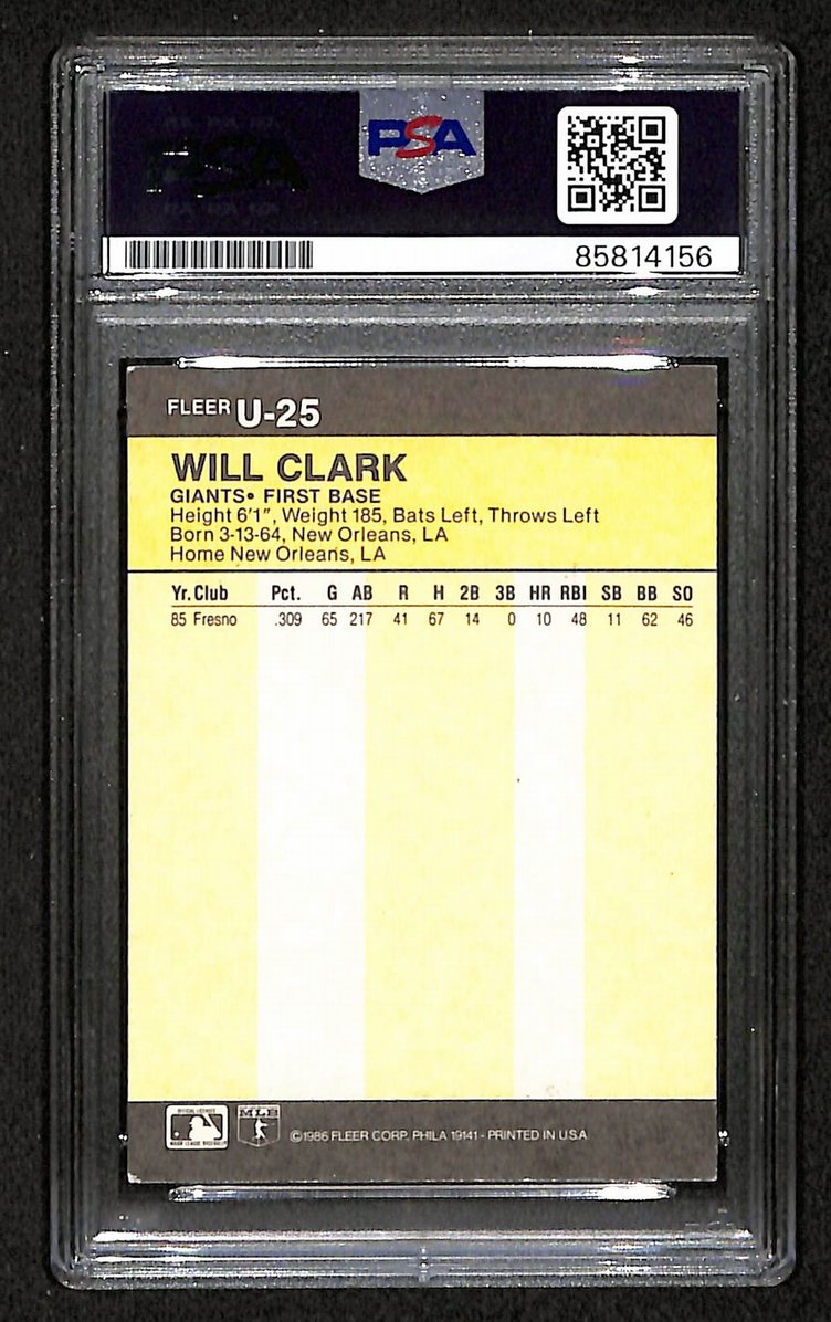 Will Clark 1986 Fleer Update Card U25 Signed/Autographed PSA/DNA Giants BA209421