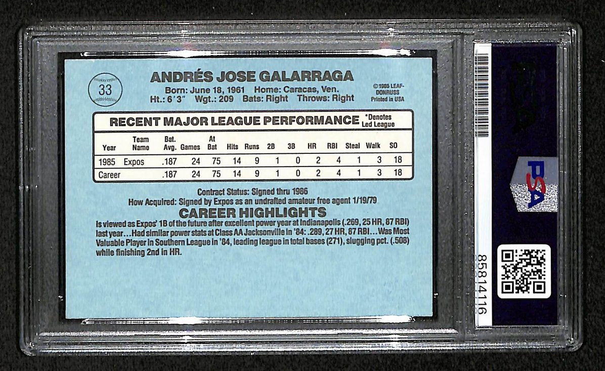 Andres Galarraga 1986 Donruss Card #33 Signed/Autographed PSA/DNA Expos BA209423