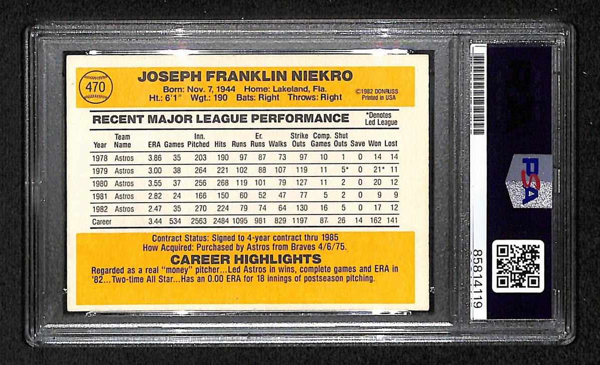 Joe Niekro 1983 Donruss Card #470 Signed/Autographed PSA/DNA Astros BA209425
