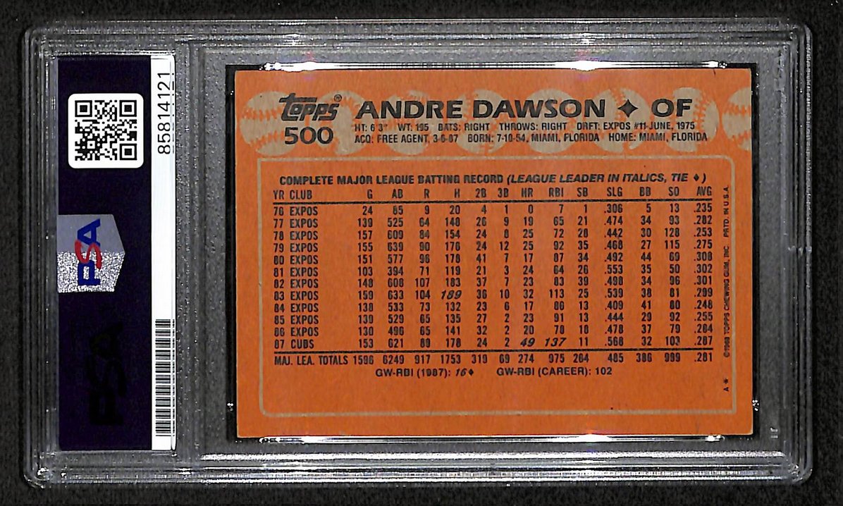 Andre Dawson HOF 1988 Topps Card #500 Signed/Autographed PSA/DNA Cubs BA209427