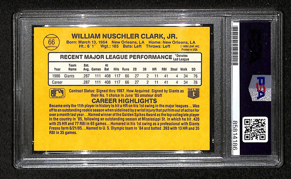 Will Clark 1987 Donruss RC Card #66 Signed/Autographed PSA/DNA Giants BA209431