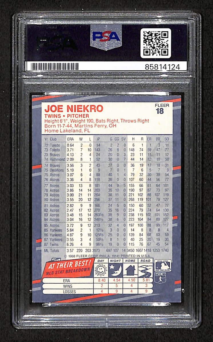 Joe Niekro 1988 Fleer Card #18 Signed/Autographed PSA/DNA Twins BA209440