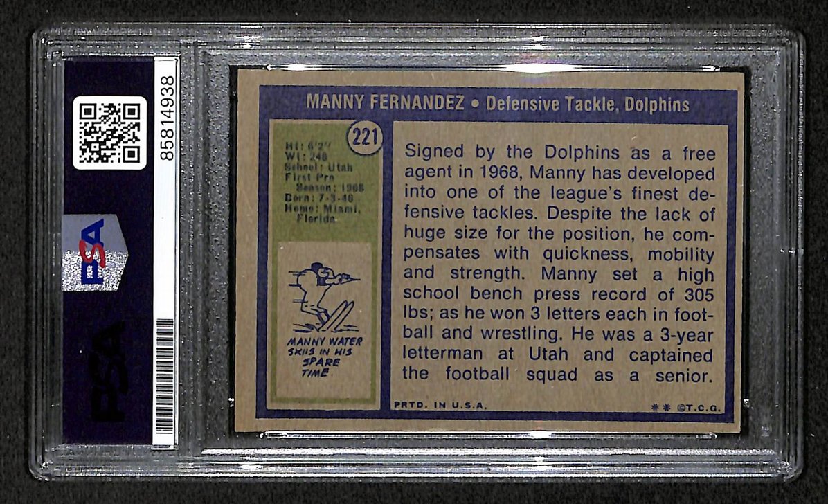 Manny Fernandez 1972 Topps Card 221 Signed/Autographed PSA/DNA Dolphins BA209447