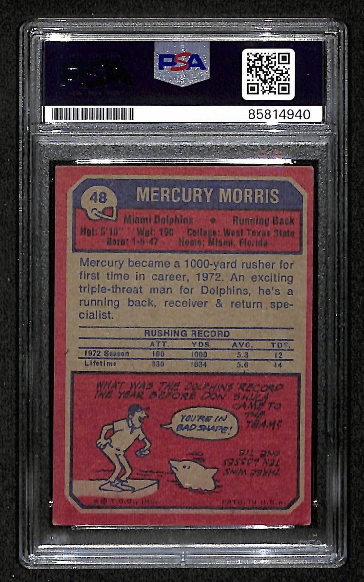 Mercury Morris 1973 Topps Card #48 Signed/Autographed PSA/DNA Dolphins BA209449