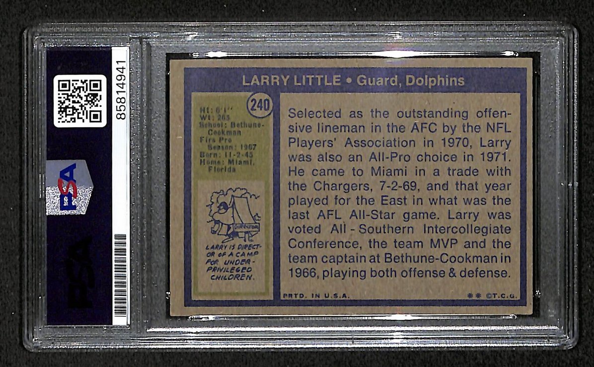 Larry Little HOF 1972 Topps Card #240 Signed/Auto PSA/DNA Dolphins BA209450