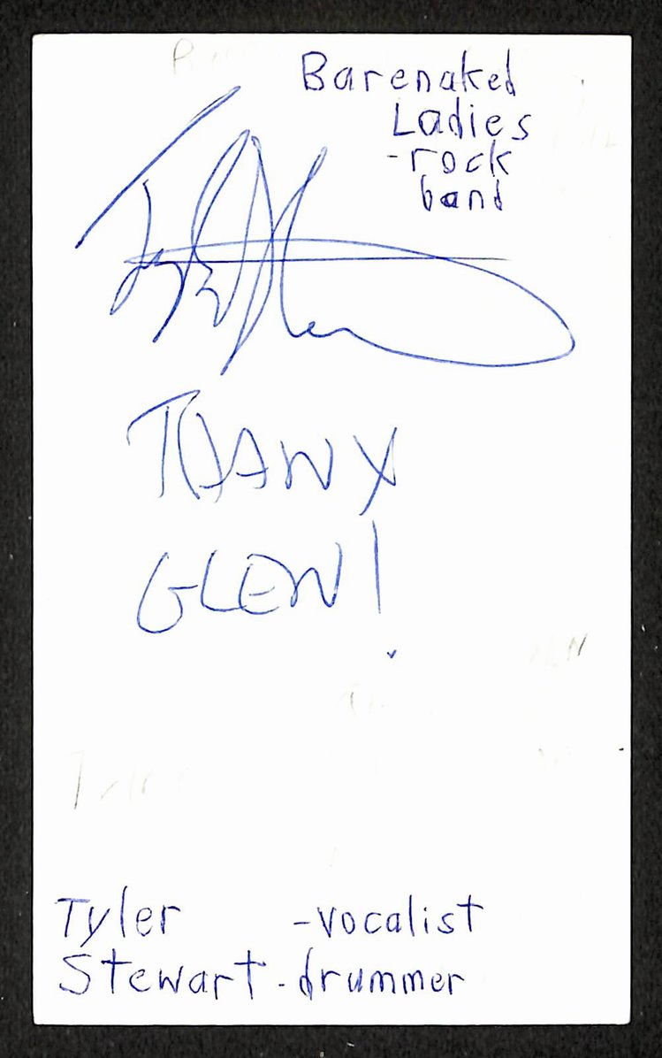 Tyler Stewart Autographed/Signed 3x5 Index Card Barenaked Ladies JSA BA209465