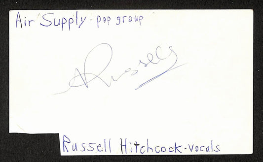 Russell Hitchcock Autographed/Signed 3x5 Index Card Air Supply JSA BA209467