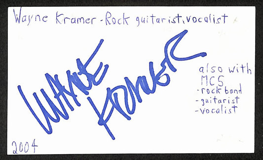Wayne Kramer Autographed/Signed 3x5 Index Card Musician JSA BA209471