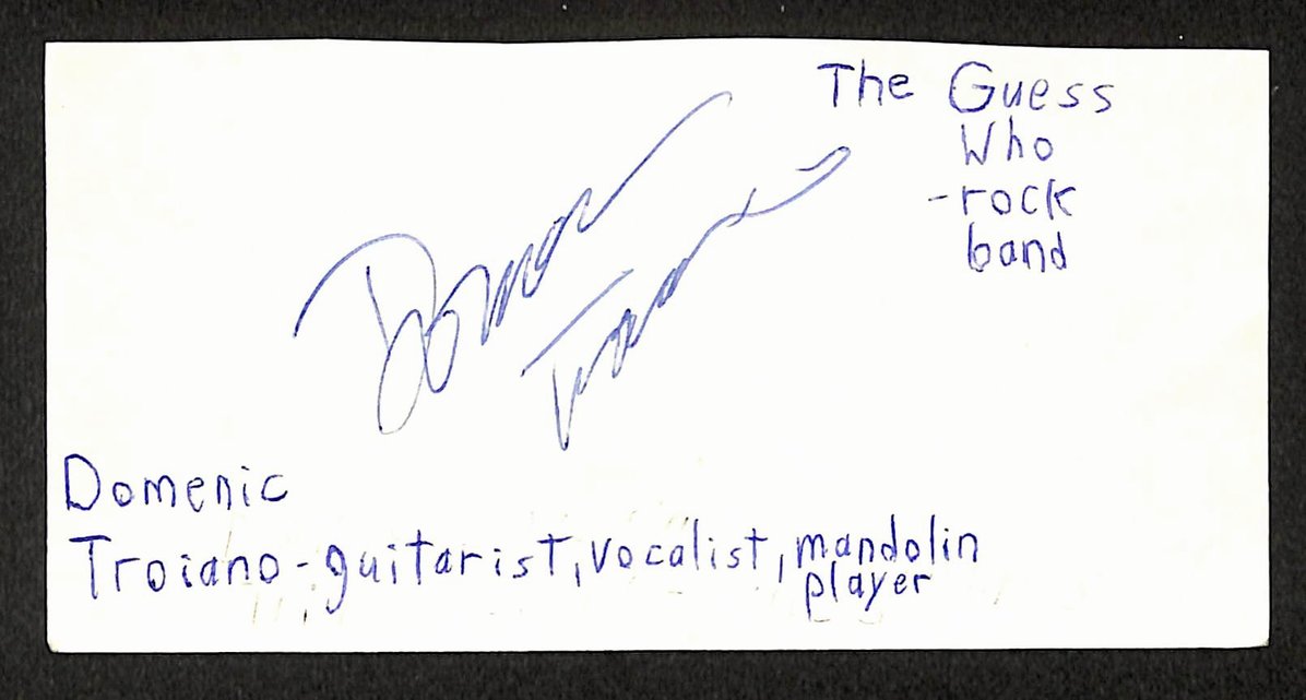 Domenic Troiano Autographed/Signed Cut Index Card Musician JSA BA209474