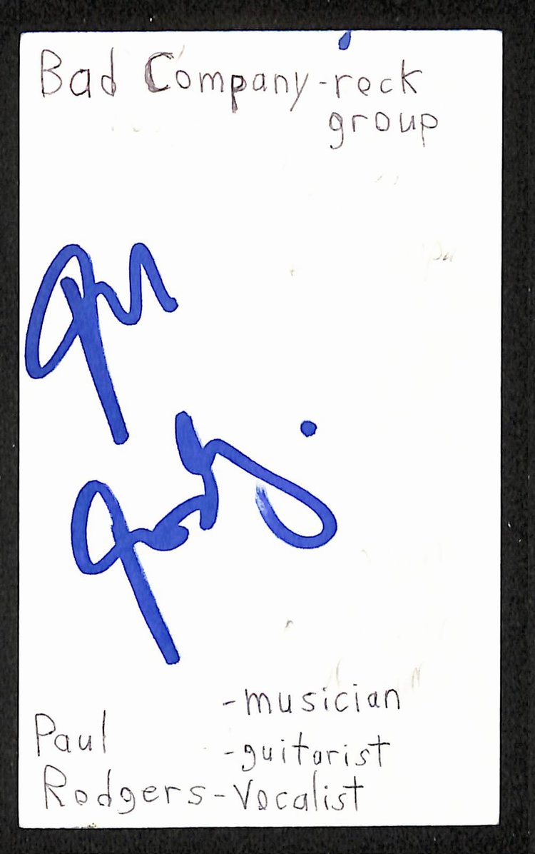 Paul Rodgers Autographed/Signed 3x5 Index Card Musician JSA BA209478