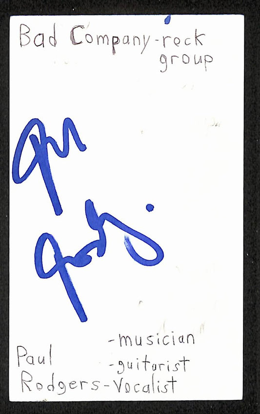Paul Rodgers Autographed/Signed 3x5 Index Card Musician JSA BA209478