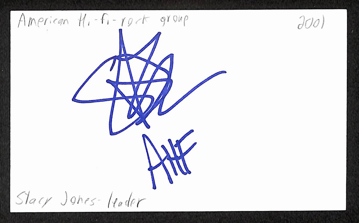 Stacy Jones Autographed/Signed 3x5 Index Card Musician JSA BA209486