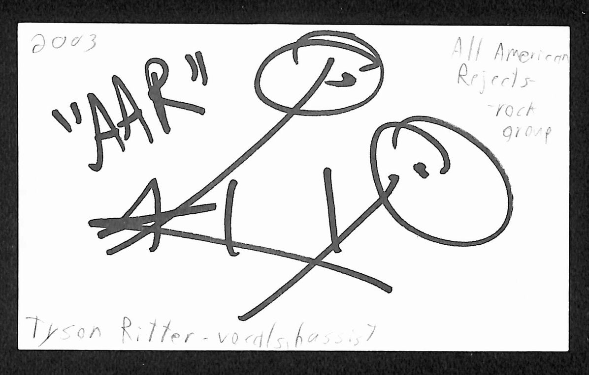 Tyson Ritter Autographed/Signed 3x5 Index Card All-American Rejects JSA BA209487