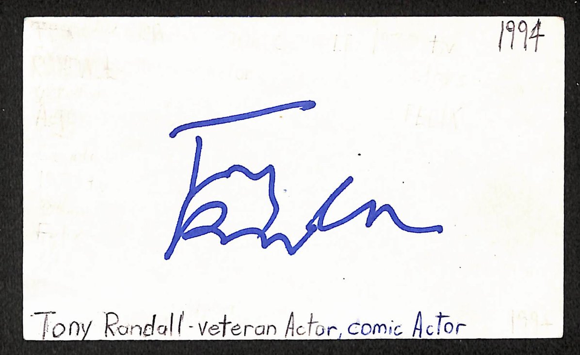 Tony Randall Autographed/Signed 3x5 Index Card The Odd Couple JSA BA209503
