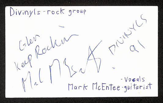 Mark McEntee Autographed/Signed 3x5 Index Card Musician JSA BA209507