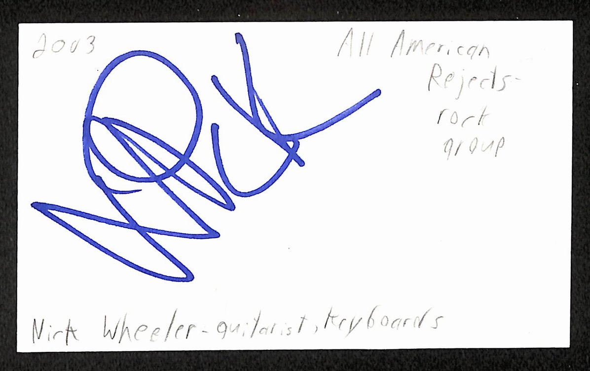 Nick Wheeler Autographed/Signed 3x5 Index Card All-American Rejects JSA BA209508