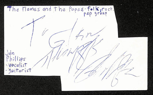 John Phillips Autographed/Signed 3x5 Index Card Mamas & the Papas JSA BA209510