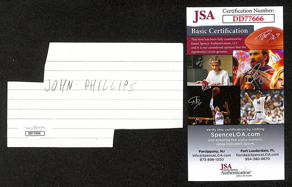 John Phillips Autographed/Signed 3x5 Index Card Mamas & the Papas JSA BA209510