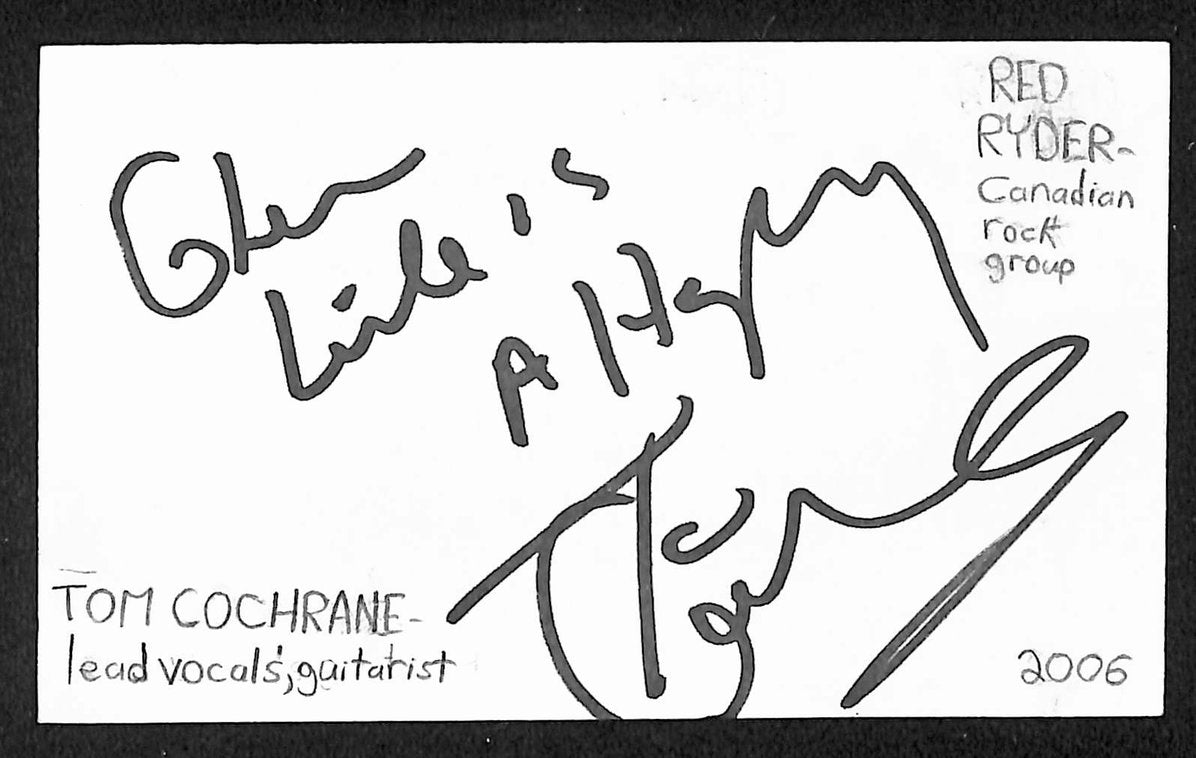 Tom Cochrane Autographed/Signed 3x5 Index Card Musician JSA BA209511