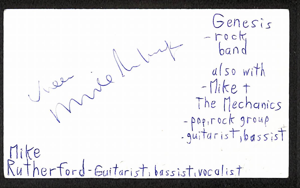 Mike Rutherford Autographed/Signed 3x5 Index Card Genesis JSA BA209514
