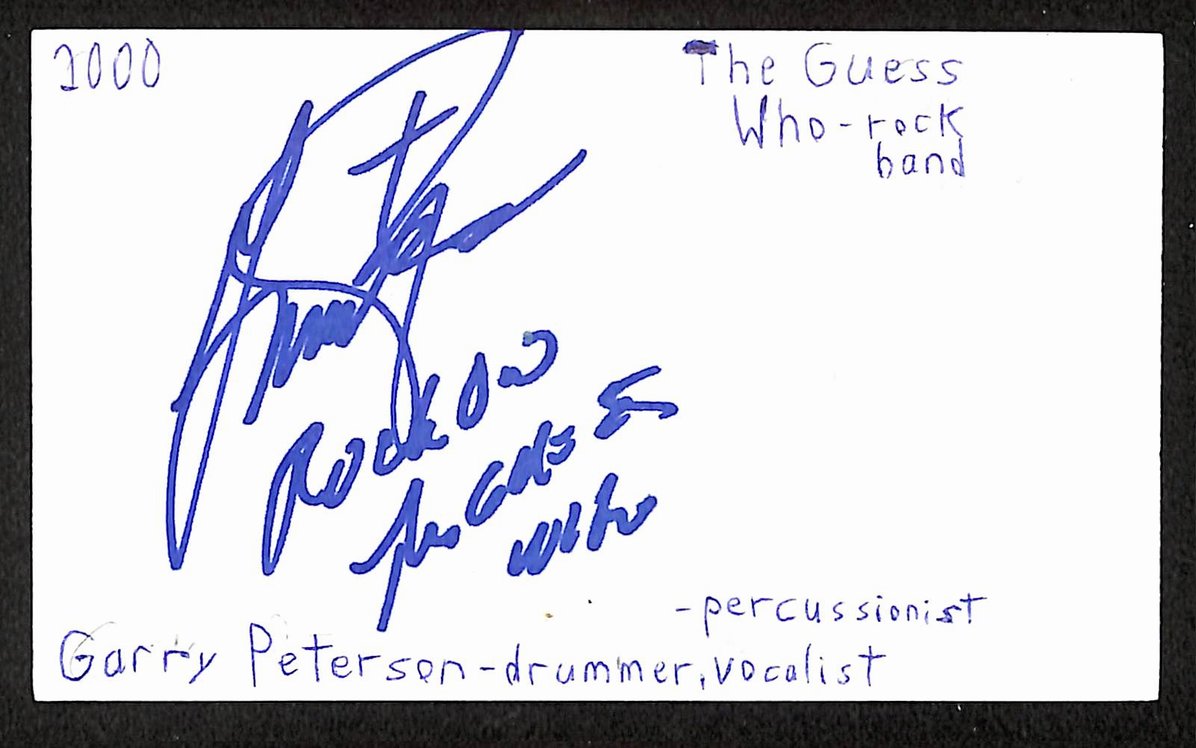 Garry Peterson Autographed/Signed 3x5 Index Card The Guess Who JSA BA209525