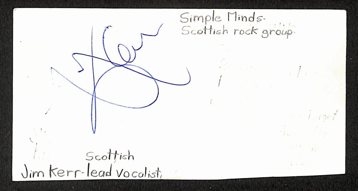 Jim Kerr Autographed/Signed 3x5 Index Card Simple Minds JSA BA209526