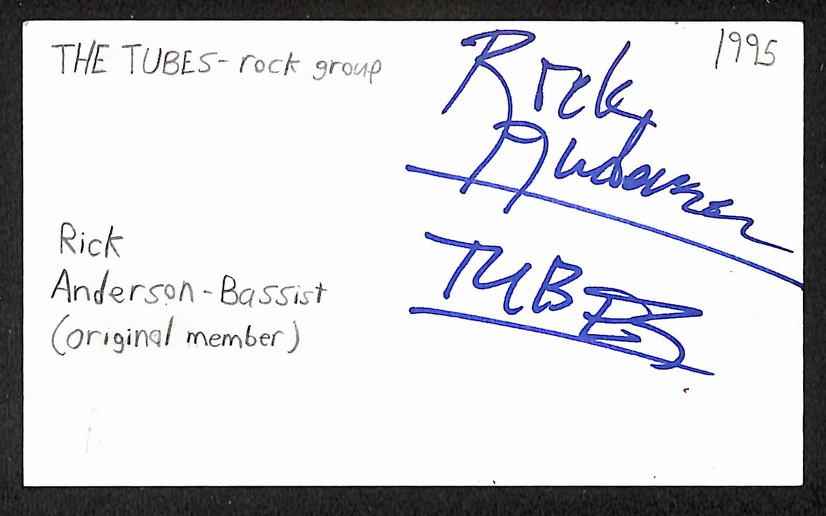 Rick Anderson Autographed/Signed 3x5 Index Card The Tubes JSA BA209530