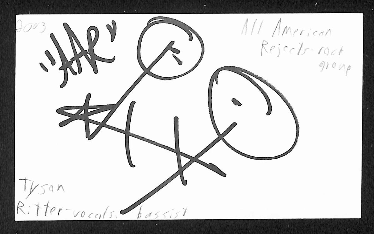 Tyson Ritter Autographed/Signed 3x5 Index Card All-American Rejects JSA BA209543