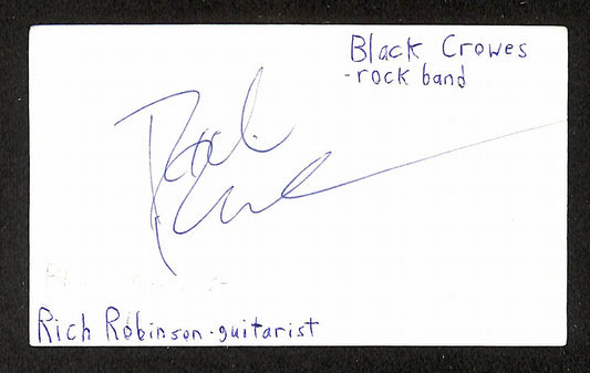 Rich Robinson Autographed/Signed 3x5 Index Card Black Crowes JSA BA209549