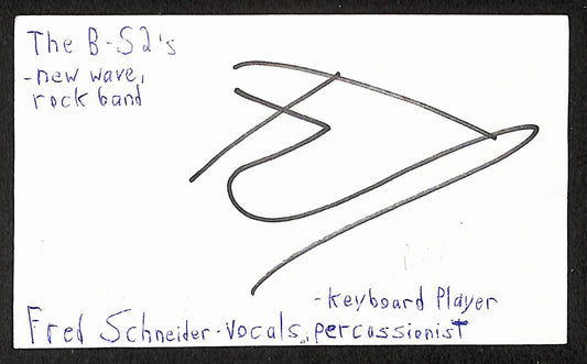 Fred Schneider Autographed/Signed 3x5 Index Card B-52s JSA BA209554