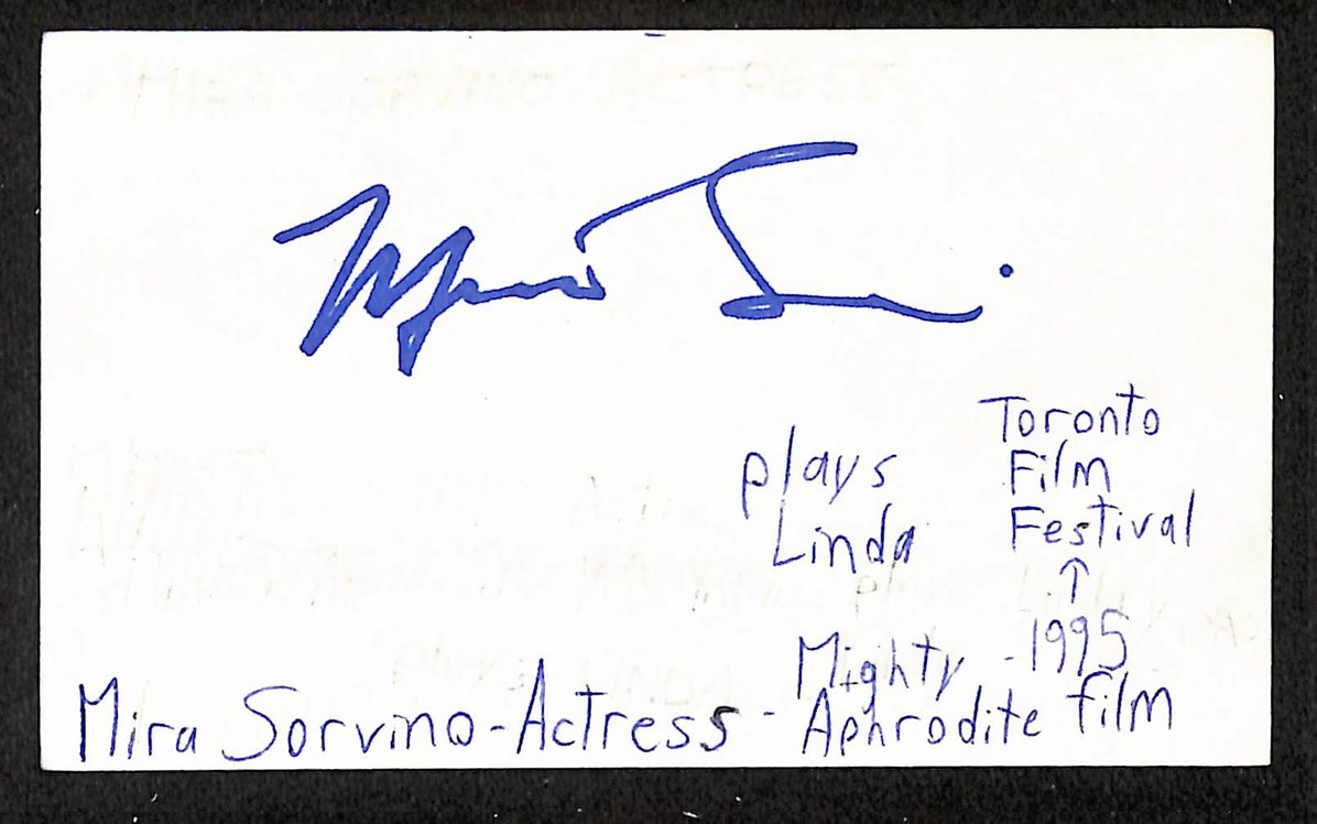 Mira Sorvino Autographed/Signed 3x5 Index Card Actress JSA BA209560