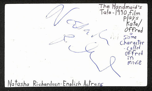 Natasha Richardson Autographed/Signed 3x5 Index Card Actress JSA BA209564