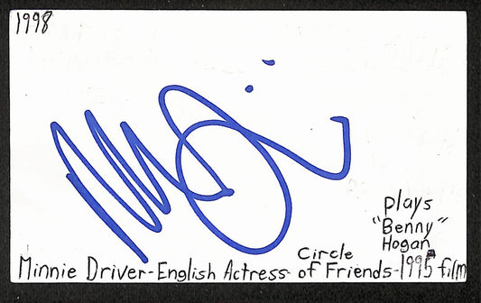 Minnie Driver Autographed/Signed 3x5 Index Card Actress JSA BA209565