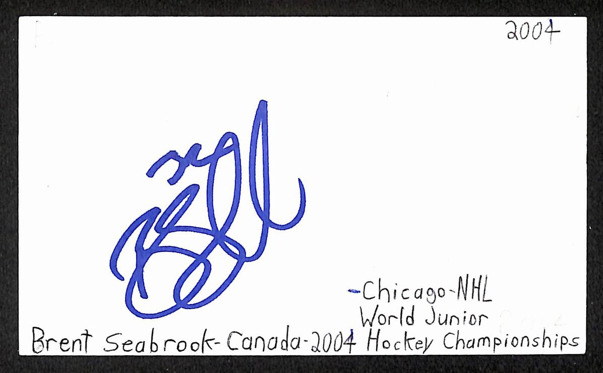 Brent Seabrook Autographed/Signed 3x5 Index Card Blackhawks JSA BA209571