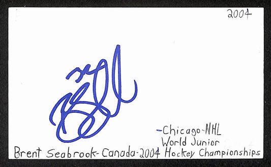Brent Seabrook Autographed/Signed 3x5 Index Card Blackhawks JSA BA209571