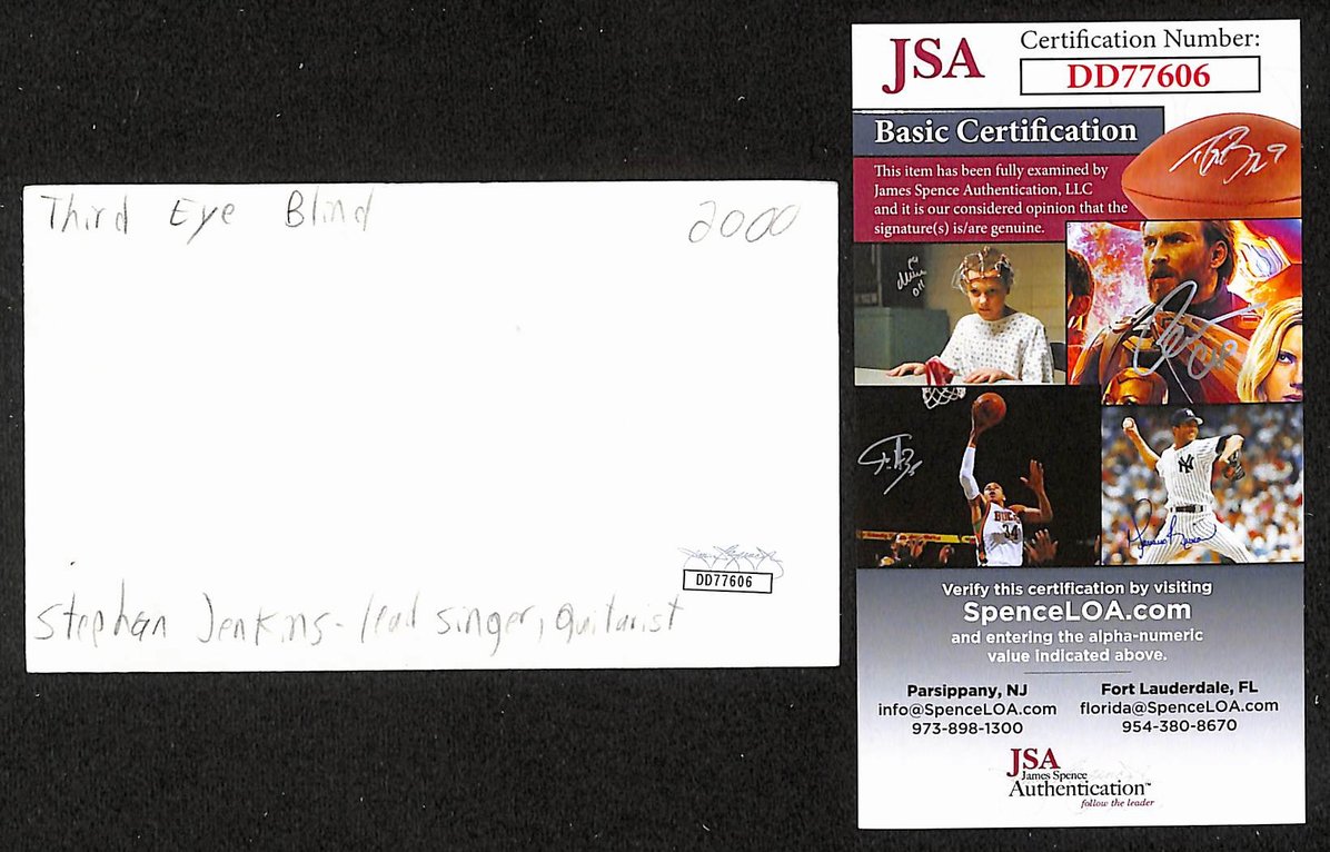 Stephan Jenkins Autographed/Signed 3x5 Index Card Third Eye Blind JSA BA209584